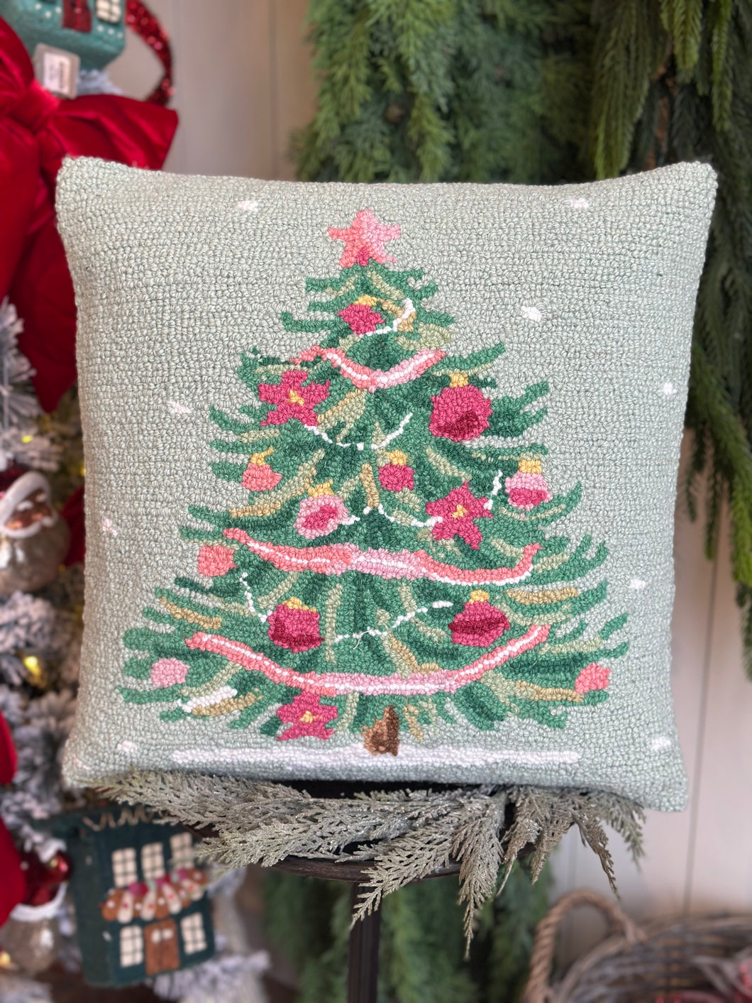 Pink & Green Christmas Tree Hook Pillow