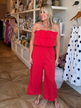 Load image into Gallery viewer, Red Ruffle Strapless Jumpsuit
