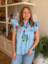 Load image into Gallery viewer, Light Blue Flutter Sleeve Top
