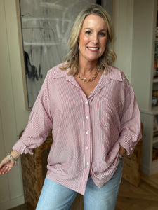 Burgundy Stripe Oversized Shirt