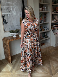 Black & Rust Floral Maxi Dress