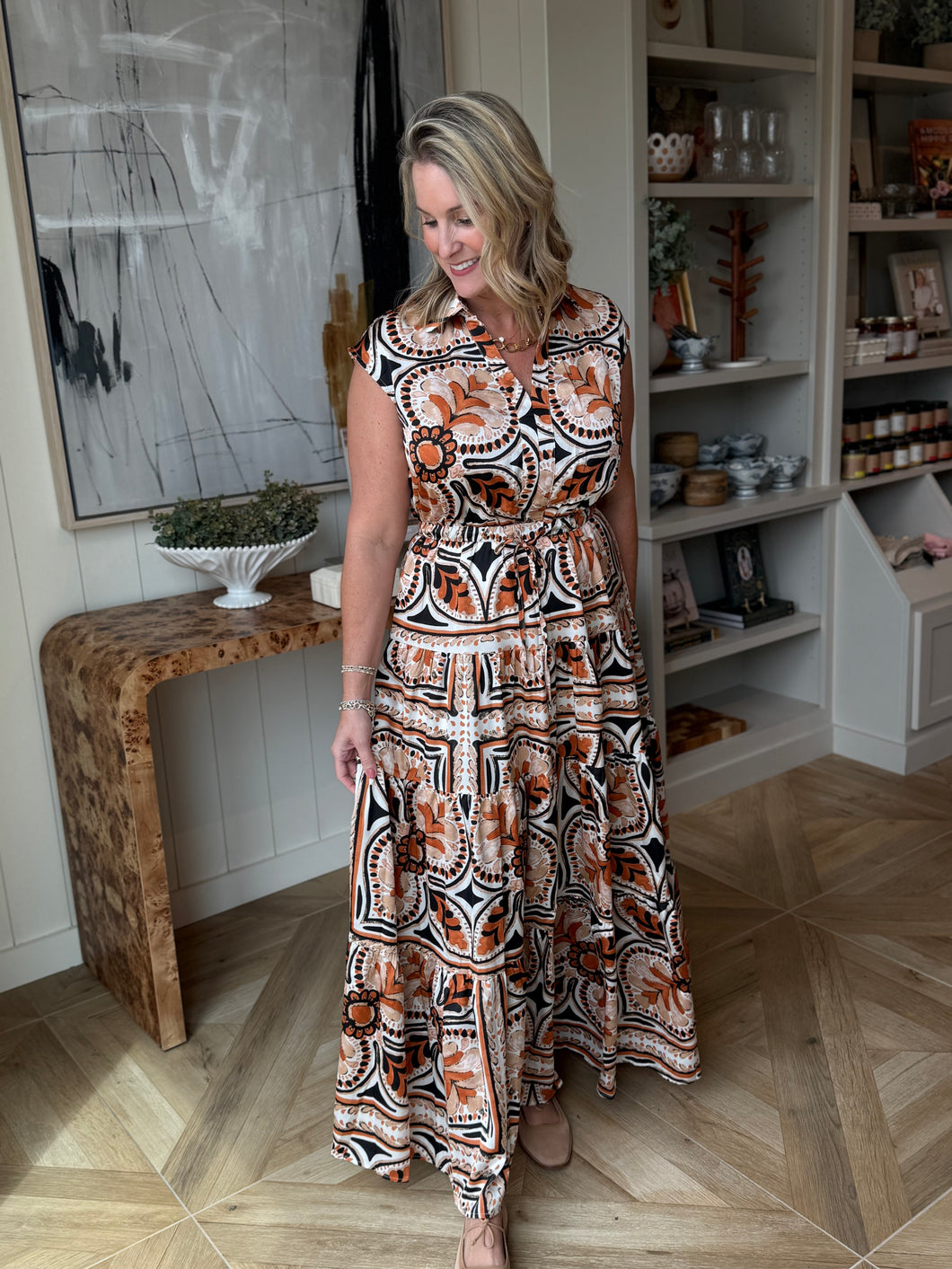 Black & Rust Floral Maxi Dress