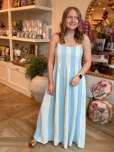 Load image into Gallery viewer, Cream &amp; Light Blue Stripe Sundress
