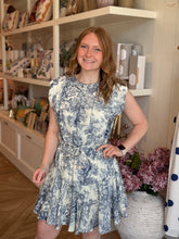 Load image into Gallery viewer, Blue Toile Padded Shoulder Dress
