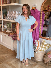 Load image into Gallery viewer, Sky Blue Gauze Ruffled Midi Dress
