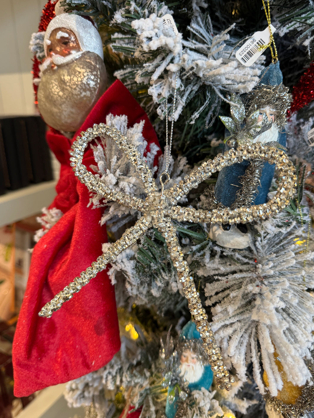 Silver Beaded Bow Ornament