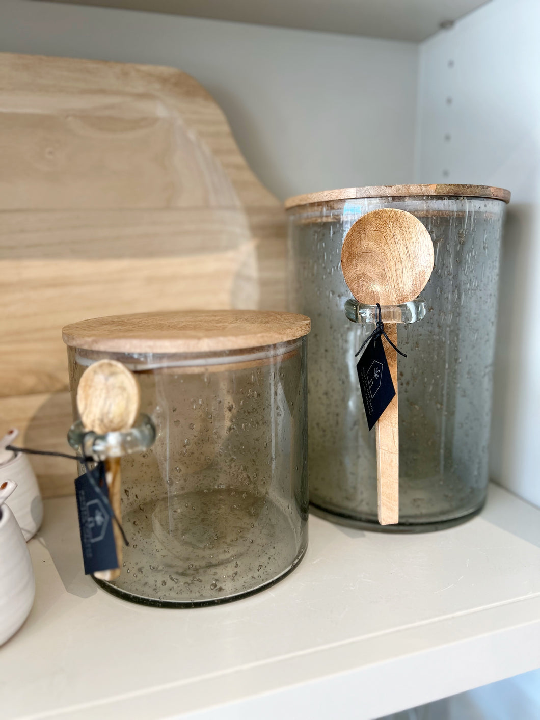 Glass Bubble Canister with Wood Spoon