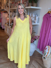 Load image into Gallery viewer, Yellow Linen V-Neck Dress
