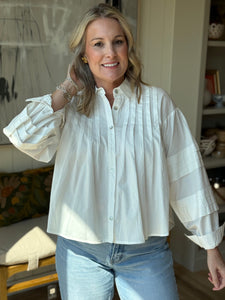 Ivory Pleated Button Down Blouse