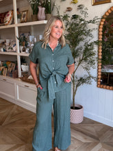 Load image into Gallery viewer, Army Green Short Sleeve Tie Front Blouse
