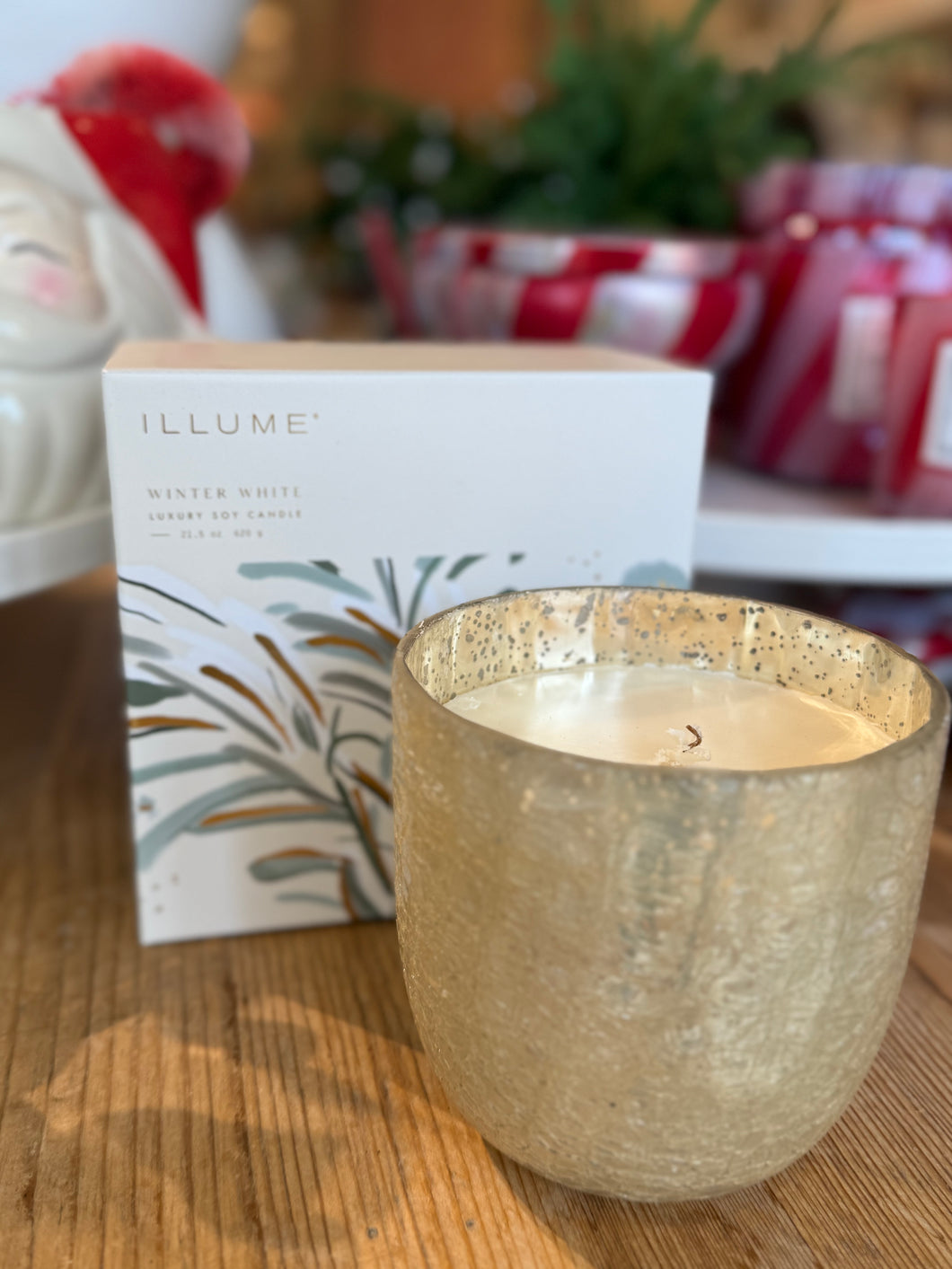 Large Boxed Crackle Winter White Candle