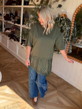 Load image into Gallery viewer, Olive Asymetrical Polka Dot Top
