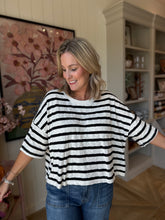 Load image into Gallery viewer, Oversized Black &amp; White Striped Boxy Tee
