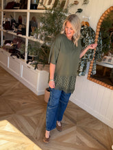 Load image into Gallery viewer, Olive Asymetrical Polka Dot Top
