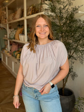 Load image into Gallery viewer, Draped Lilac Short Sleeve Knit Top
