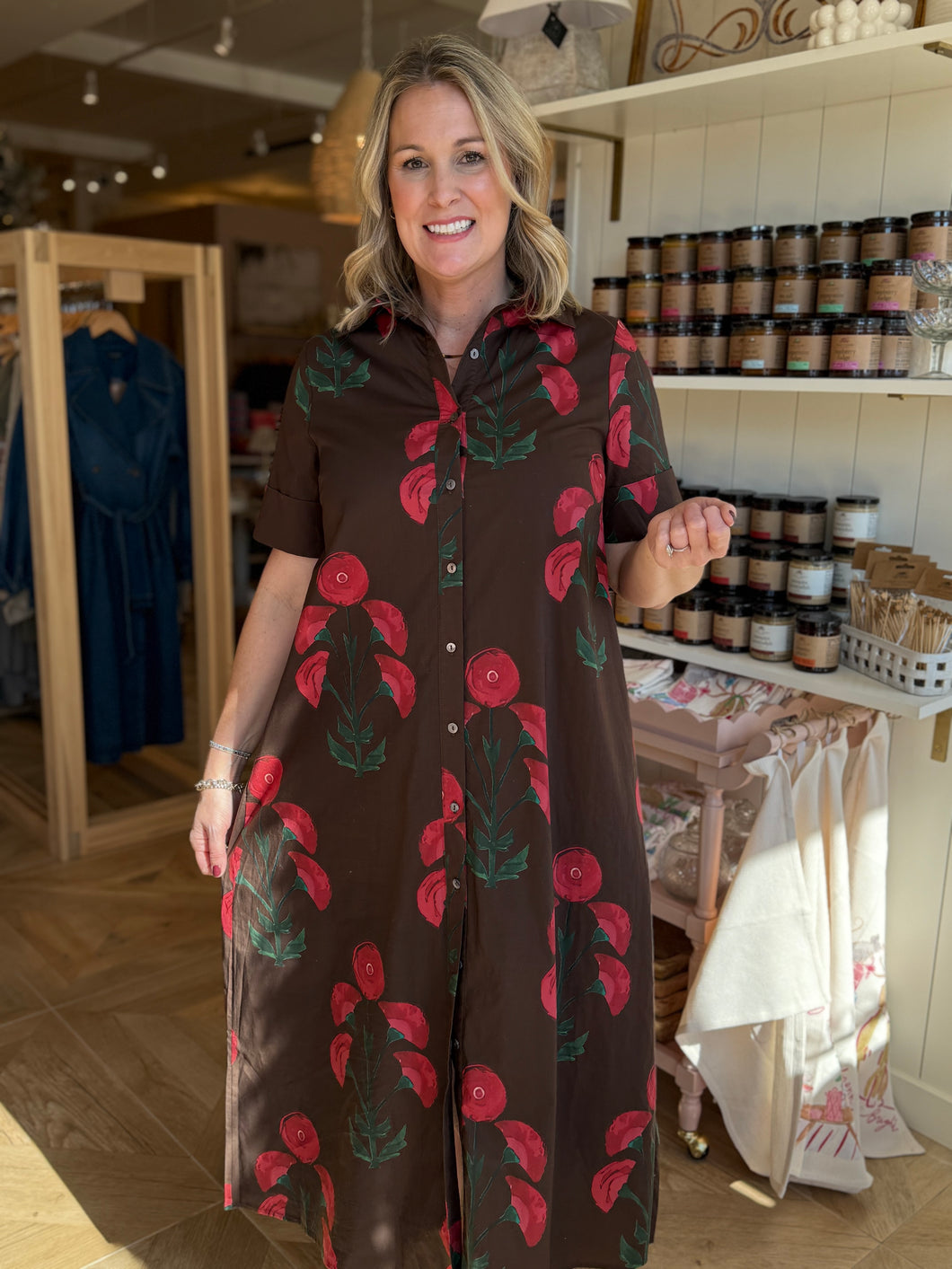 Brown Poppy Midi Dress