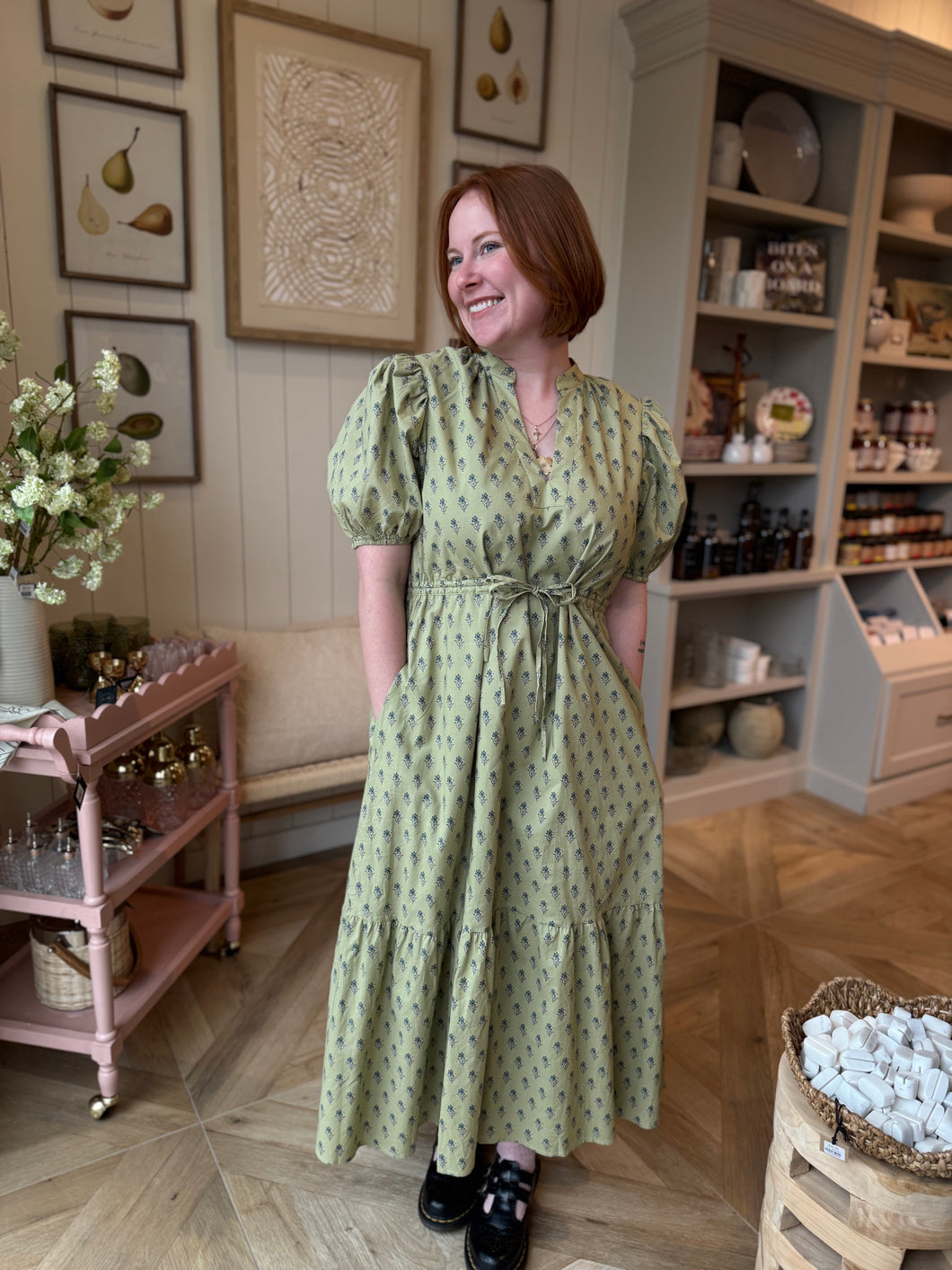 Green Floral Midi Dress