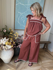 2 pc Chestnut Embroidered Pant Set