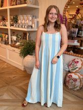 Load image into Gallery viewer, Cream &amp; Light Blue Stripe Sundress
