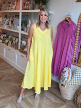 Load image into Gallery viewer, Yellow Linen V-Neck Dress
