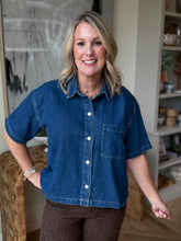 Load image into Gallery viewer, Dark Denim Snap Short Sleeve Top

