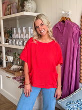 Load image into Gallery viewer, Red Scoop Neck Linen Top
