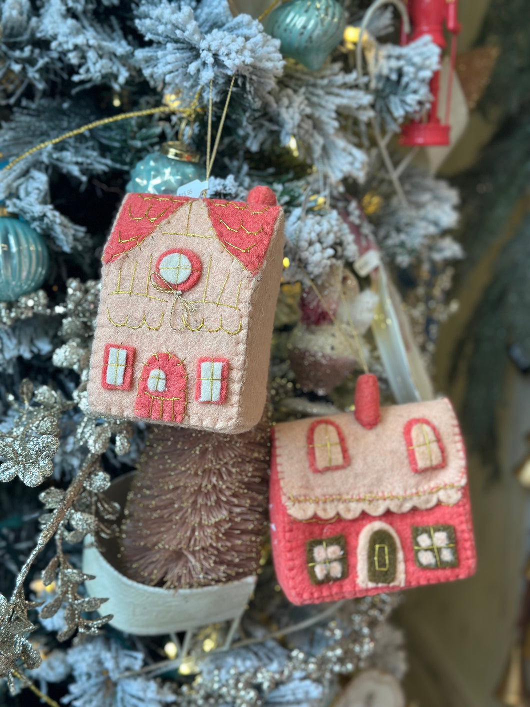 Pink & Coral Wool Felt House Ornaments