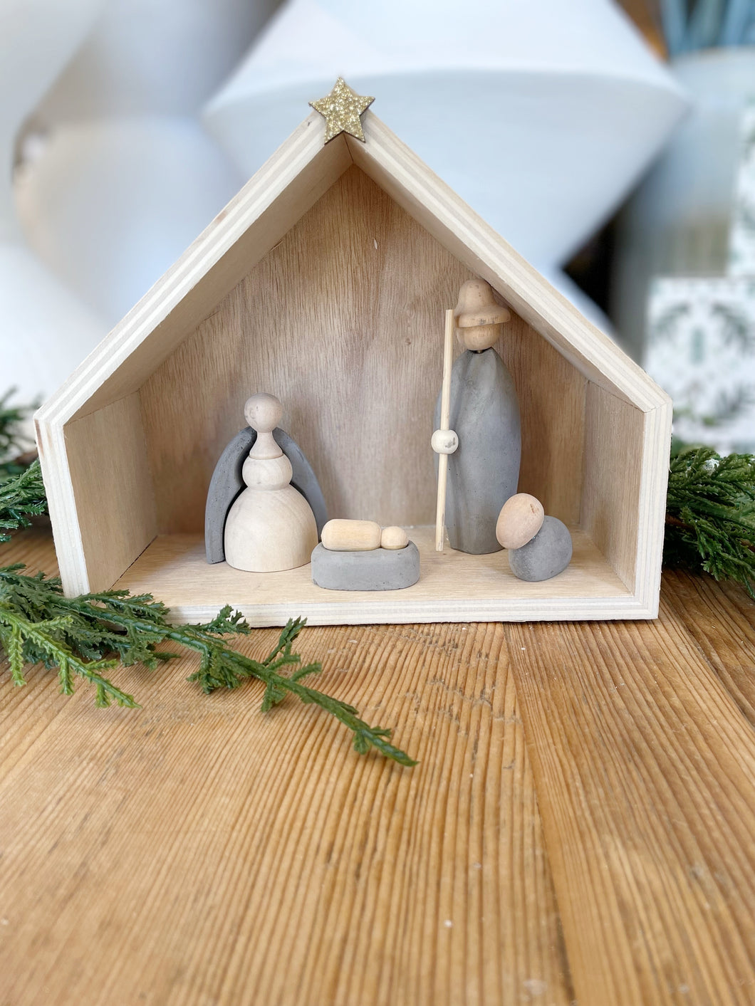 Concrete Wood Nativity Set