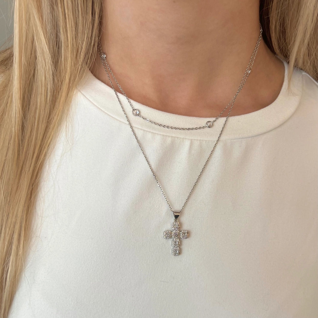 SIlver Diamond Cross Necklace