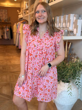 Load image into Gallery viewer, Pink Floral Pleated V-Neck Dress

