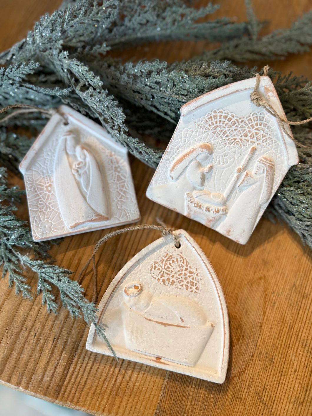 Lace Stamped Terra Cotta Ornaments