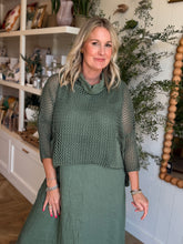 Load image into Gallery viewer, OS Army Green Drop Shoulder Open Knit Sweater
