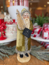 Load image into Gallery viewer, Olive Green Velvet Santa W/ Sisal Tree
