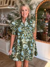 Load image into Gallery viewer, Green &amp; Blue Puff Sleeve Dress
