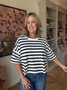 Oversized Black & White Striped Boxy Tee