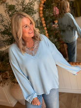 Load image into Gallery viewer, Sky Blue Lace Trim Sweater
