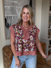 Load image into Gallery viewer, Burgandy Print Quilted Top
