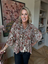 Load image into Gallery viewer, Bohemian Floral Peasant Blouse
