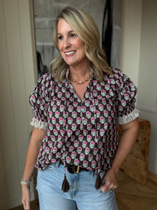 Brown Calico Smock Top