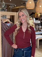 Load image into Gallery viewer, Brick V-Neck Henley Sweater
