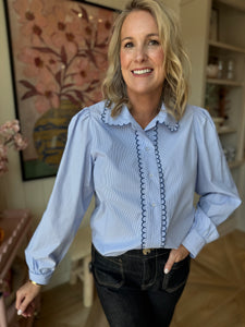 Scalloped Collar Stripe Shirt