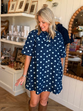 Load image into Gallery viewer, Short Sleeve Denim Polka Dot Dress
