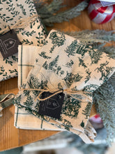 Load image into Gallery viewer, Set of 2 Green &amp; Natural Christmas Toile Tea Towels
