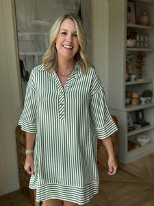 Green Stripe Collared Dress