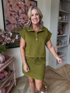 2 Pc. Olive Scallop Skirt and Pullover Top