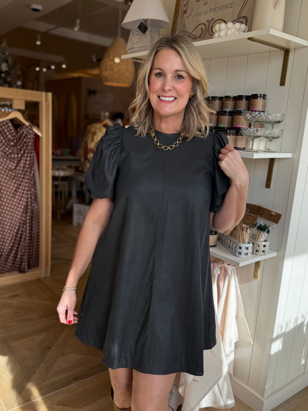 Black Faux Leather Tunic Dress