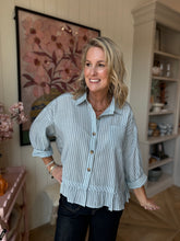 Load image into Gallery viewer, Cloud Blue Striped Ruffle Hem Shirt
