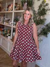 Load image into Gallery viewer, Cherry Red Polka Dot Denim Dress

