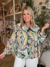 Load image into Gallery viewer, Navy &amp; Mint Loose Fit Blouse
