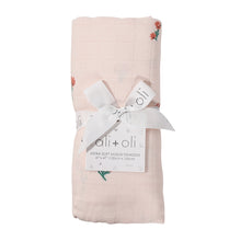 Load image into Gallery viewer, Bamboo Peach Floral Muslin Swaddle
